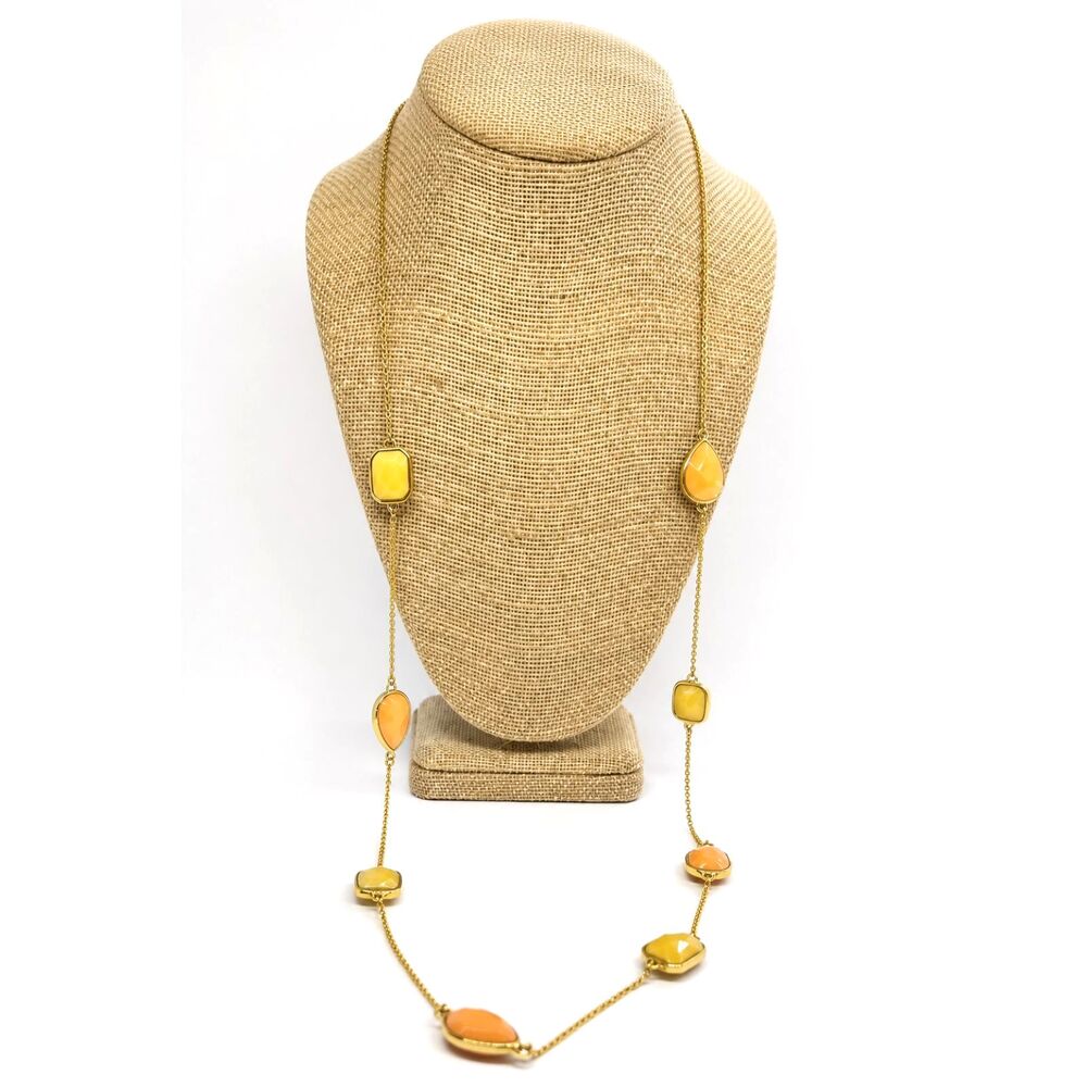 Kate Spade Necklace Yellow Orange Gold Tone Station Long Chain
